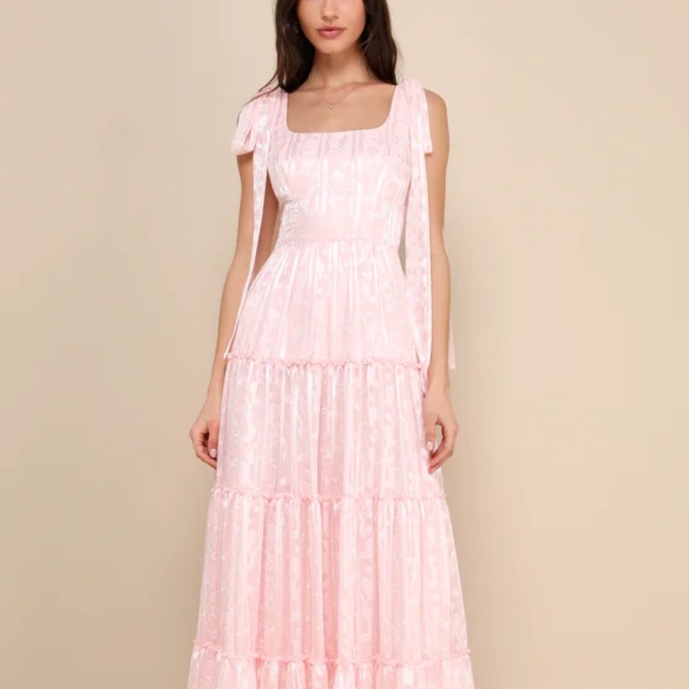 Lulu's Picturesque Allure Blush Pink Jacquard Maxi Dress